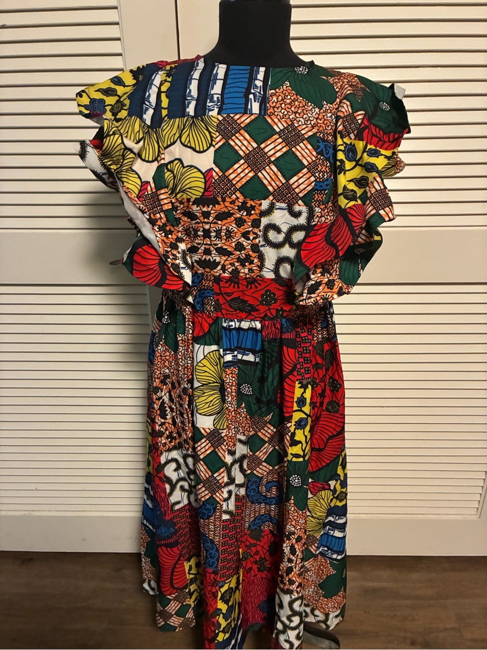 Multi-Color Ruffle Sleeve Midi Dress